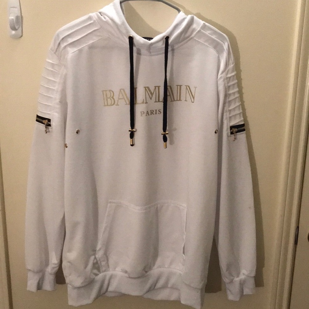 WHITE BALMAIN PARIS HOODIE